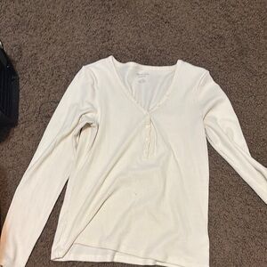 Women's Long Sleeve Henley Tee - Cream